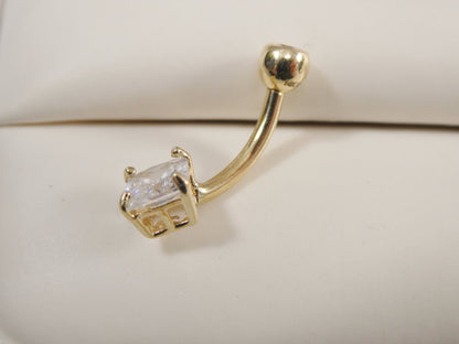14k Real Solid Yellow Gold 5mm Square Stone Belly Button Ring Piercing