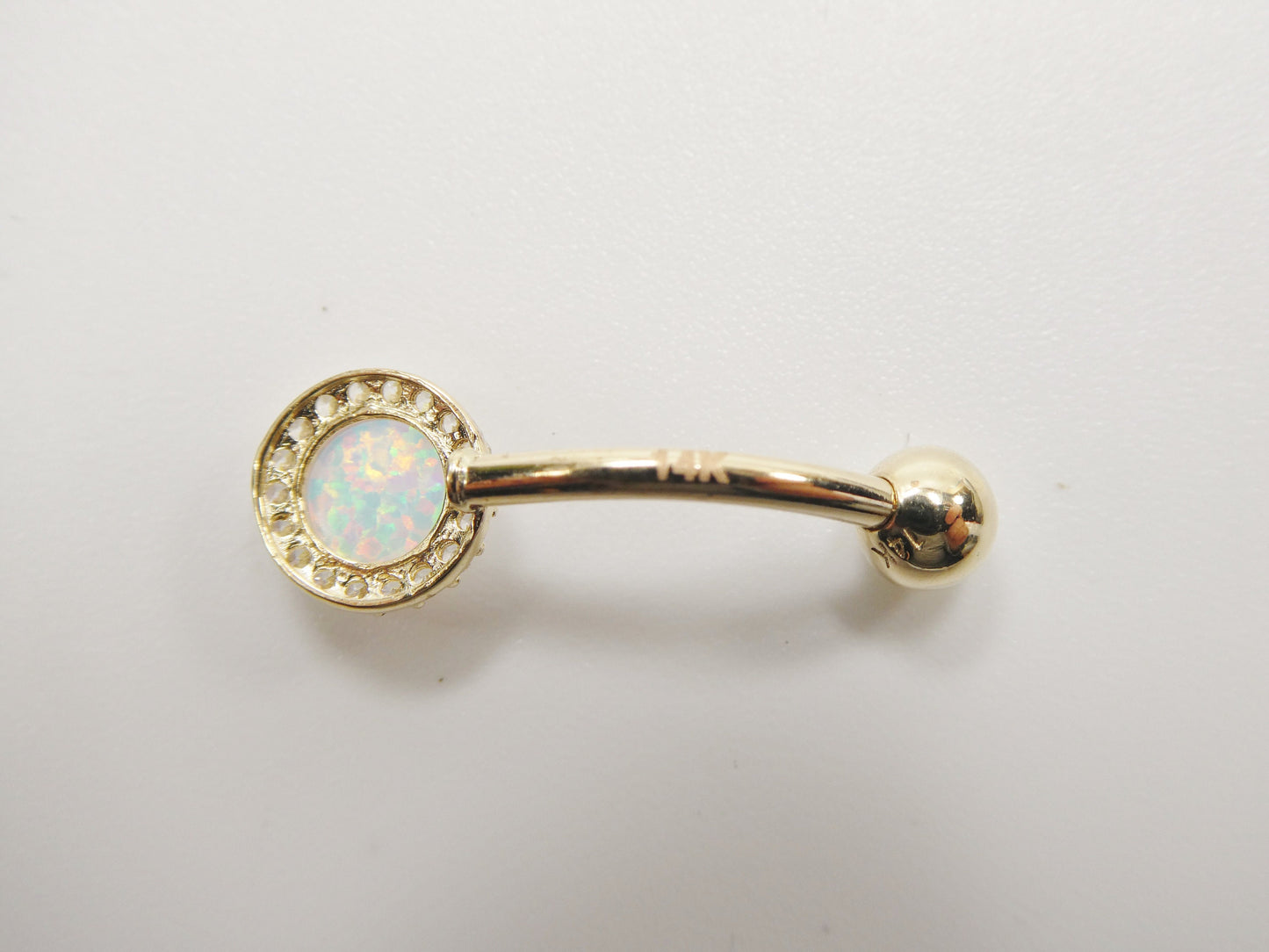 14k real solid yellow gold circle opal belly button ring piercing