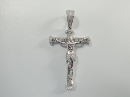 Real 925 Sterling Silver Large Cross Baguette Stone Setting Pendent