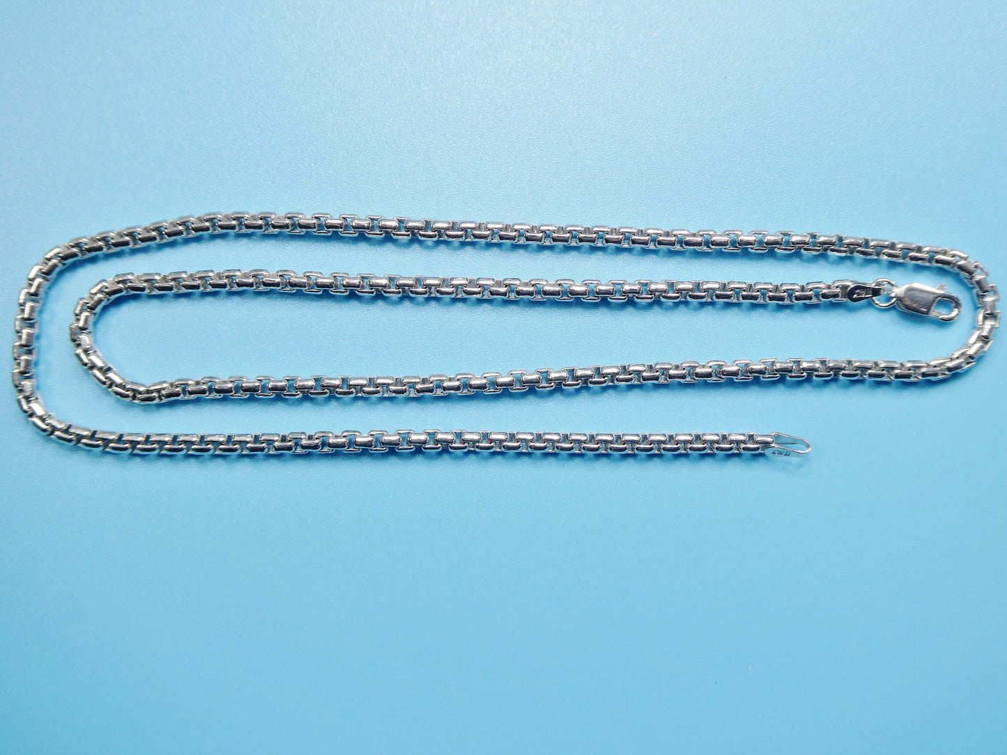 Sterling Silver 3MM Round Box Chain - 14k White Gold Finish