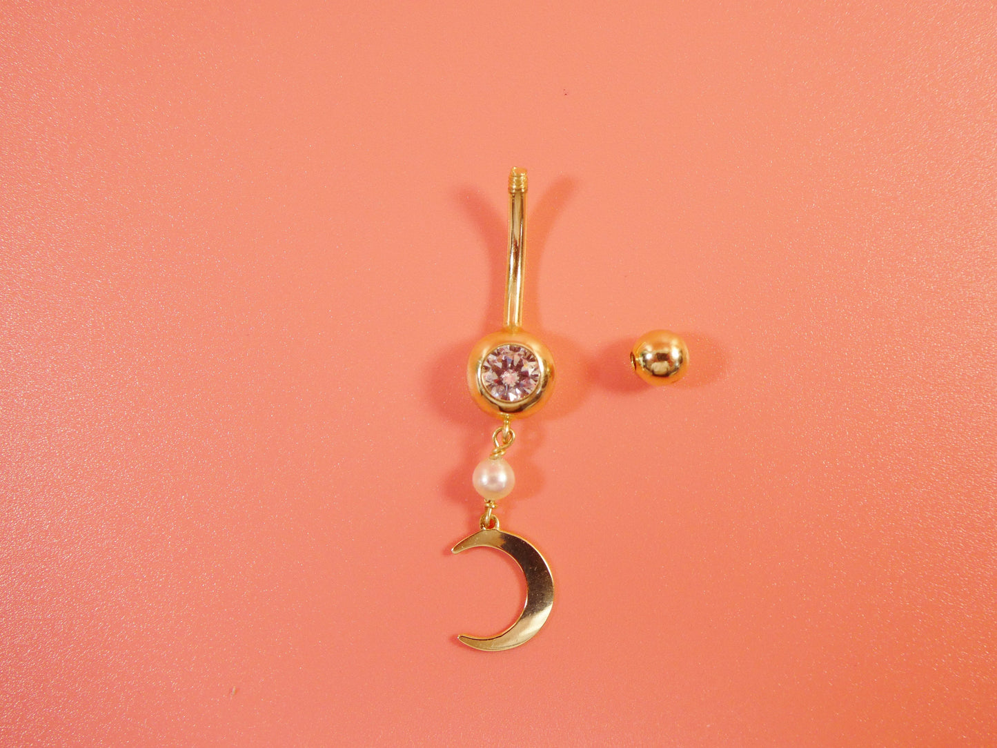 14k real solid yellow gold dangling moon belly button ring piercing