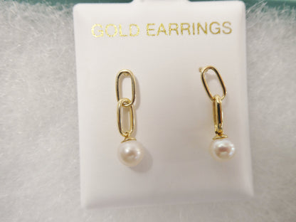 Real 10k Solid Yellow Gold Freshwater Cultured Pearl Stud Earring Dainty