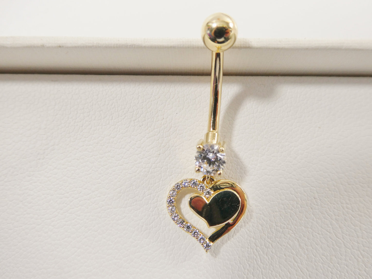 14k real solid yellow gold heart dangling belly button ring piercing