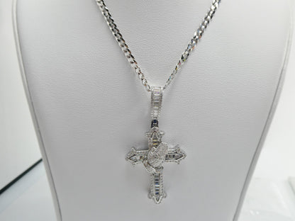 Real 925 Sterling Silver 22 Inch Flat Chain and Moissanite Cross Pendent Charm