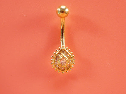 14k Real Solid Yellow Gold High Polish Oval Shape Belly Button Ring Piercing