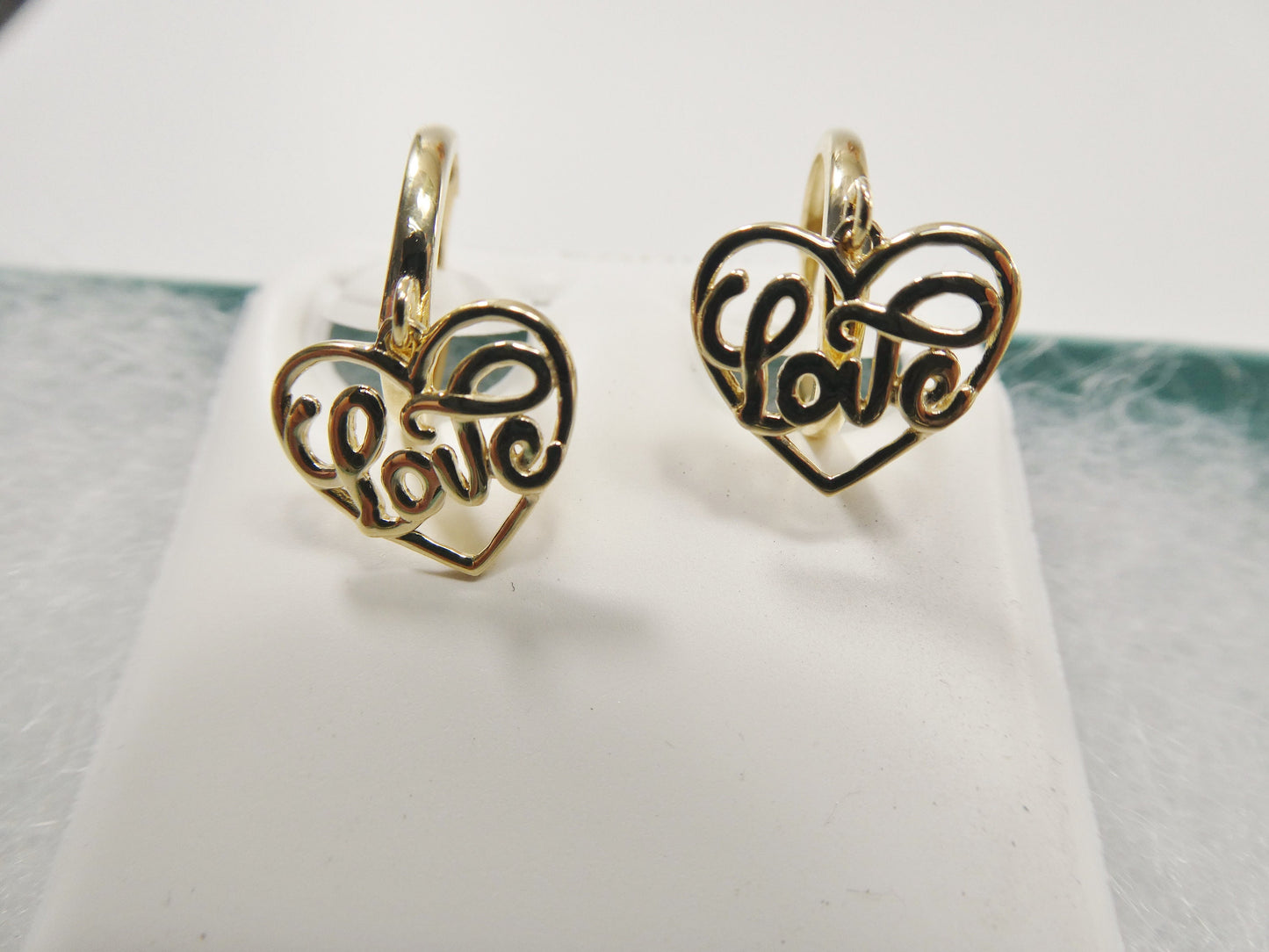 10k Yellow Gold Love Heart Hoop Earrings
