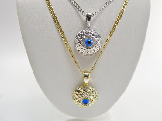 real 925 sterling silver 18 inch flat chain and evil eye pendent charm