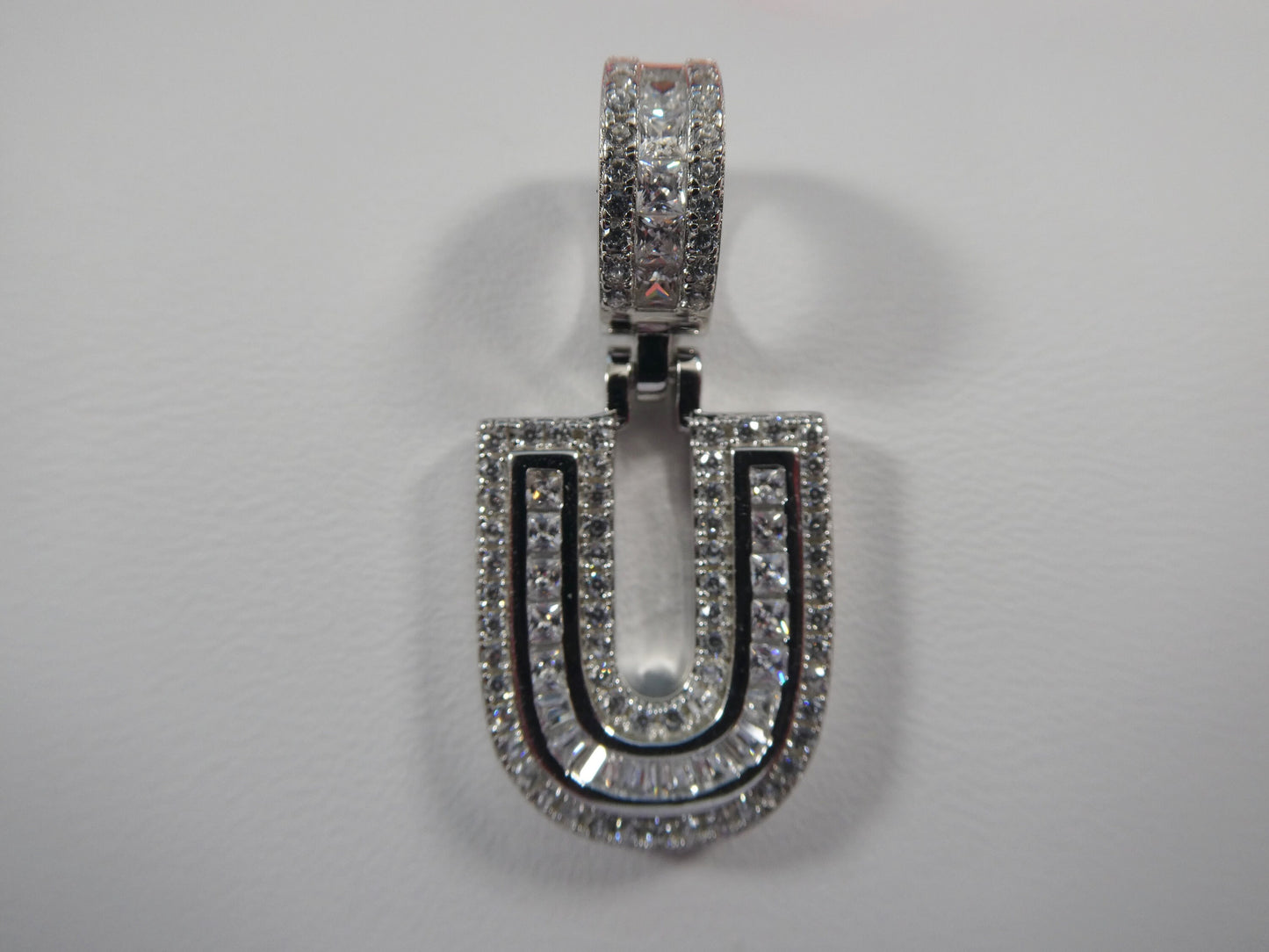 real 925 sterling silver baguette initial pendent with 18 inch small Miami chain