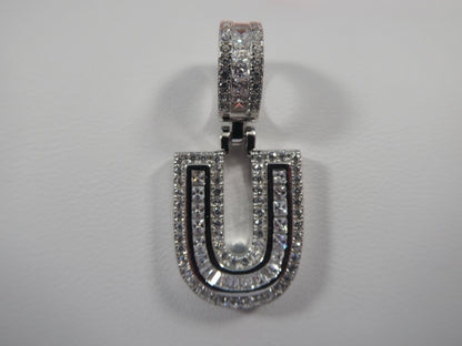 Real 925 Sterling Silver Baguette Initial Pendent With 18 Inch Small Miami Chain