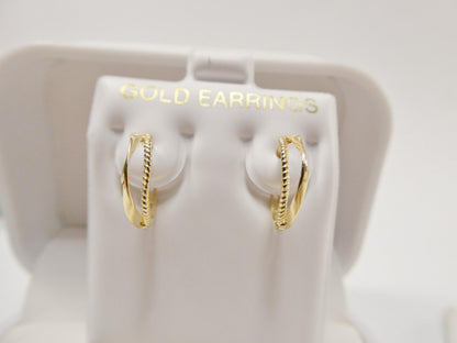 real 10k solid yellow gold designer hoop huggie earrings