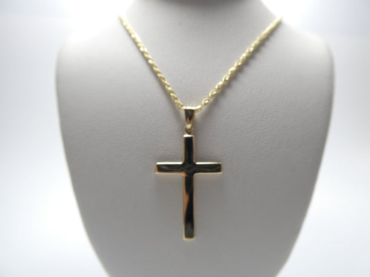 14k real solid yellow gold super polish cross pendent and robe necklace