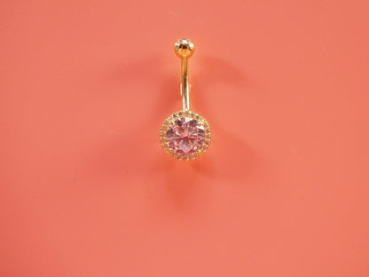 14k Real Solid Yellow Gold Large Stone Belly Button Ring Piercing