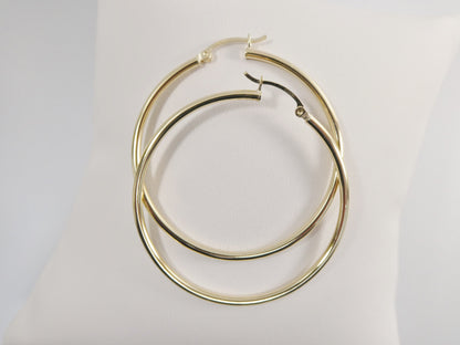Real 10k Solid Yellow Gold Plain High Polish 45mm Hoop Earring