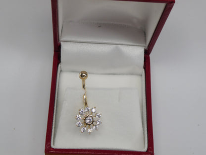 14k Real Solid Yellow Gold Sun Belly Ring