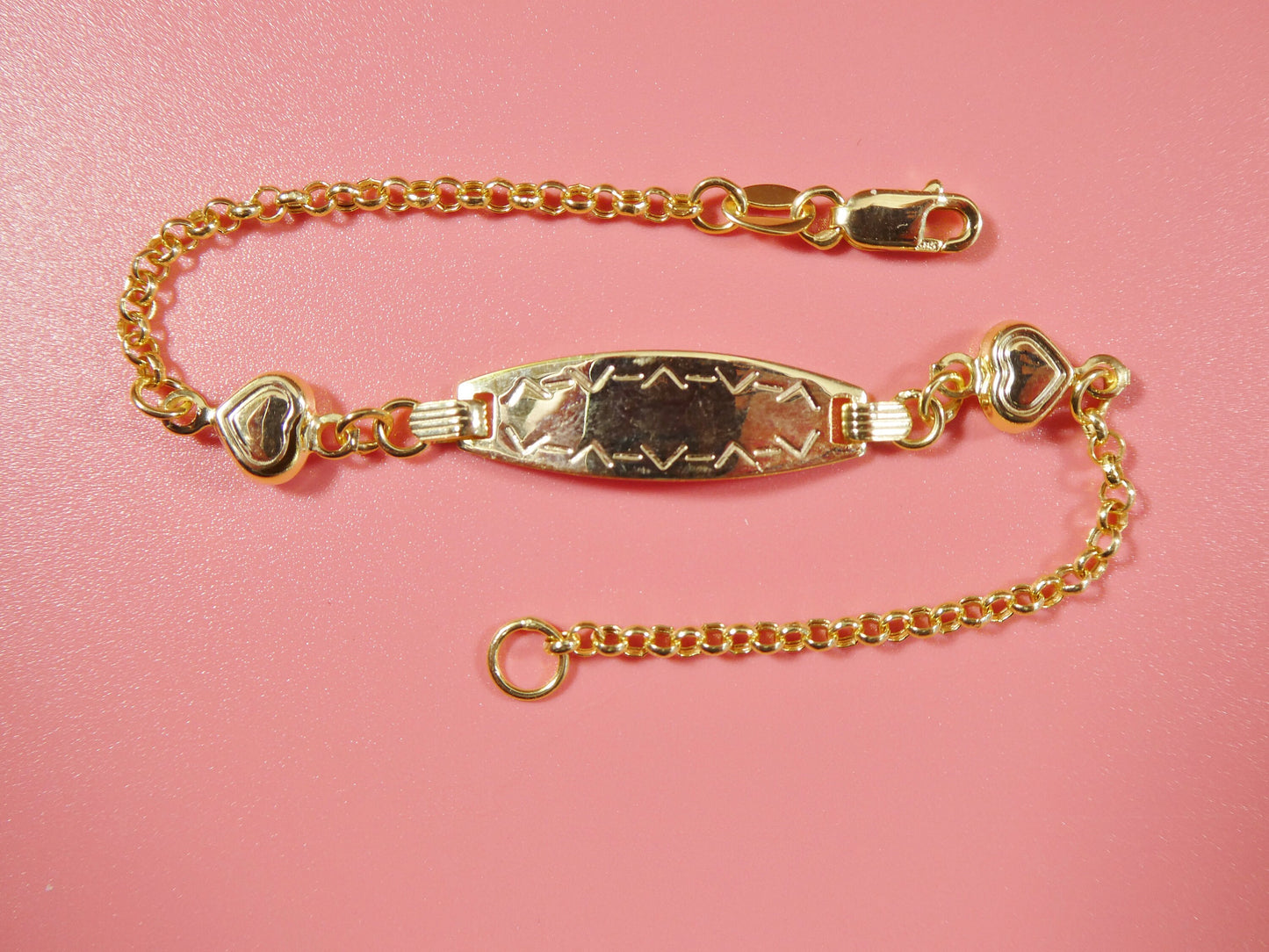 14k real solid yellow gold double heart 6 inch baby id bracelet