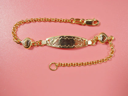 14k Real Solid Yellow Gold Double Heart 6 Inch Baby ID Bracelet