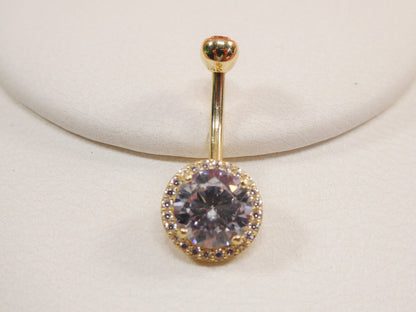 14k Real Solid Yellow Gold Large Stone Belly Button Ring Piercing