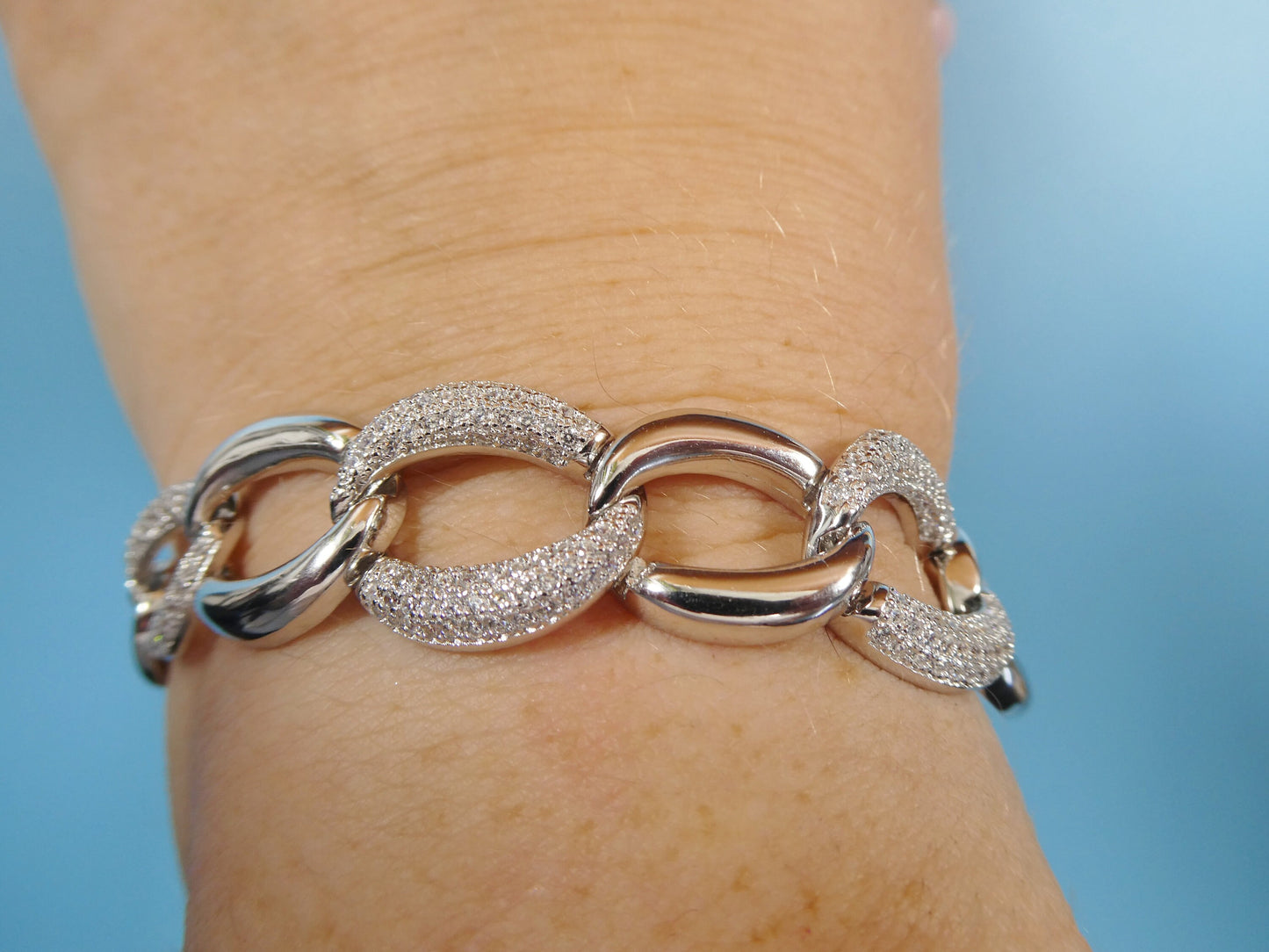 7 inch 14k white gold color tone over real 925 sterling silver fancy curb bracelet