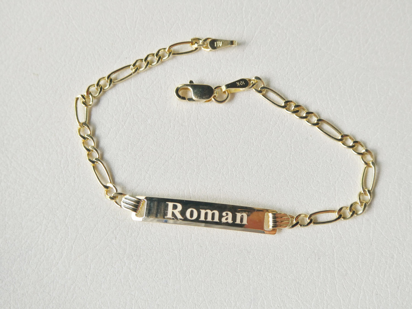 10K real solid yellow gold 6 inch Figaro style  baby ID bracelet