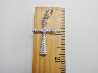Real 925 Sterling Silver 22 Inch Flat Chain and Moissanite Cross Pendent Charm