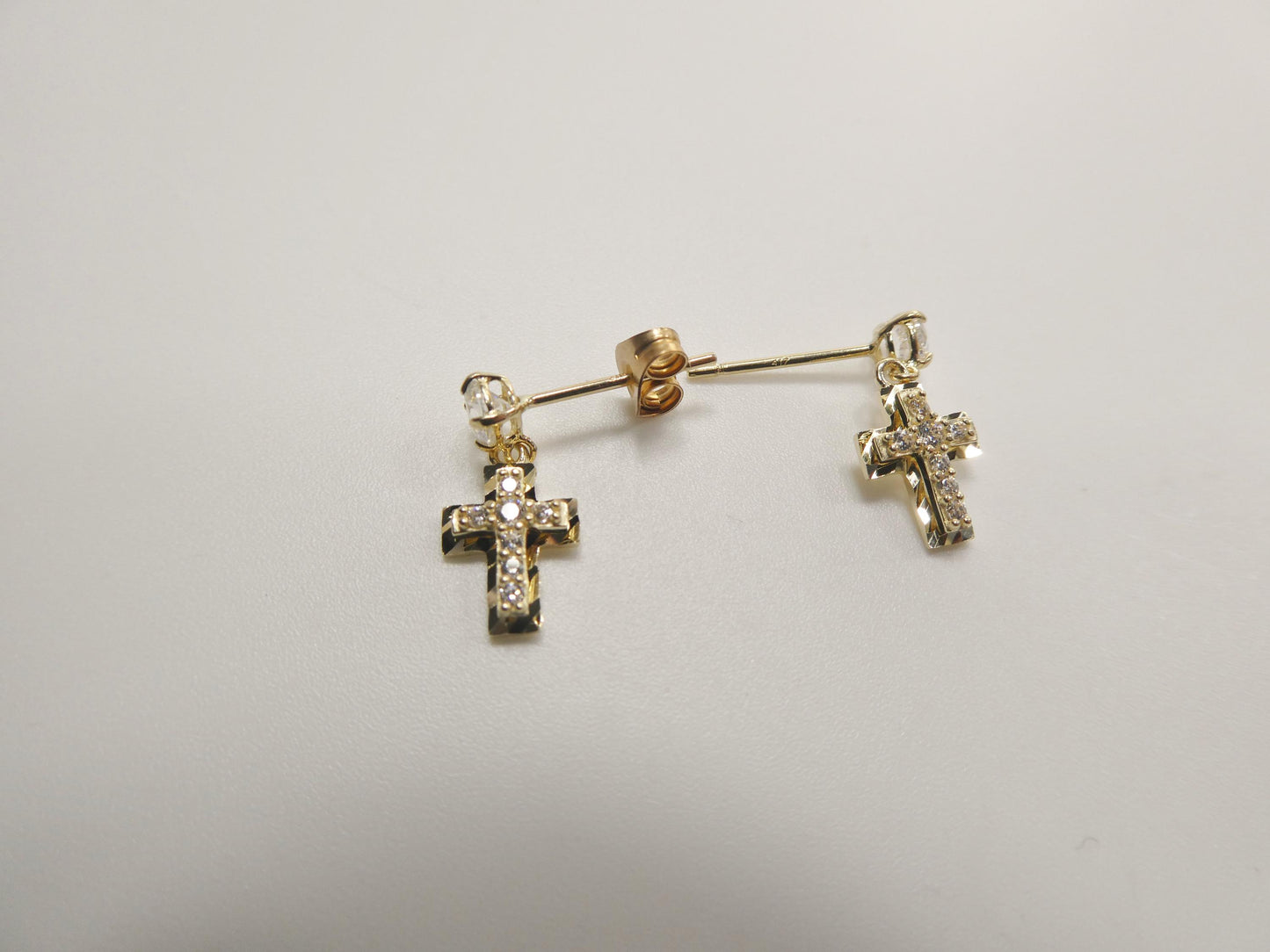 real 10k solid yellow gold cross dropping push post earrings