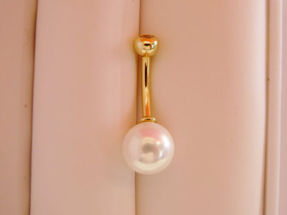 14k Real Solid Yellow Gold Freshwater Pearl Belly Button Ring Piercing