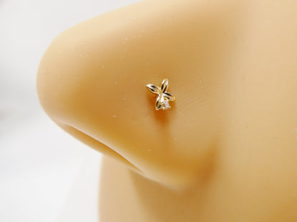 14k Real Solid Yellow Gold Flower Stud Nose Ring