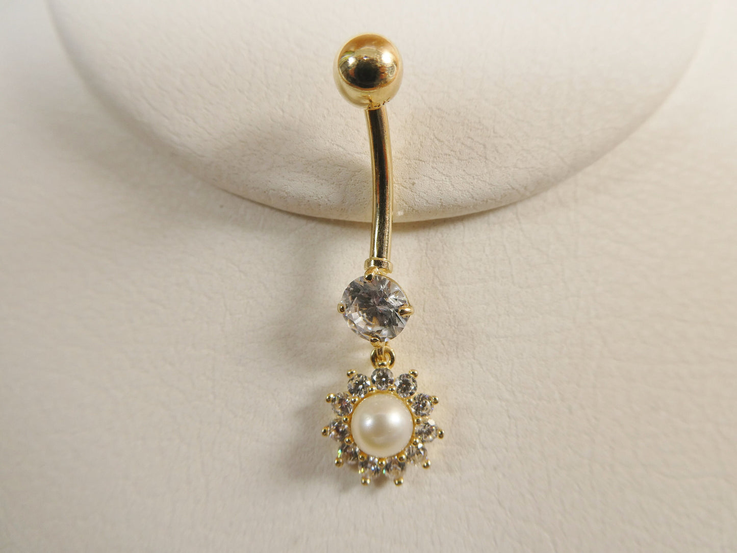 14k real solid yellow gold dangling freshwater real pearl belly button ring piercing