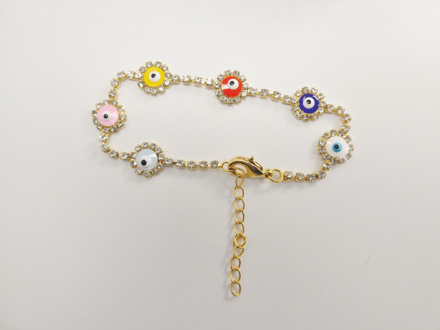 6 inch plus extension evil eye 14k gold filled circle blue color bracelet