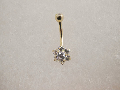 14k Real Solid Yellow Gold Flower Belly Button Ring Piercing