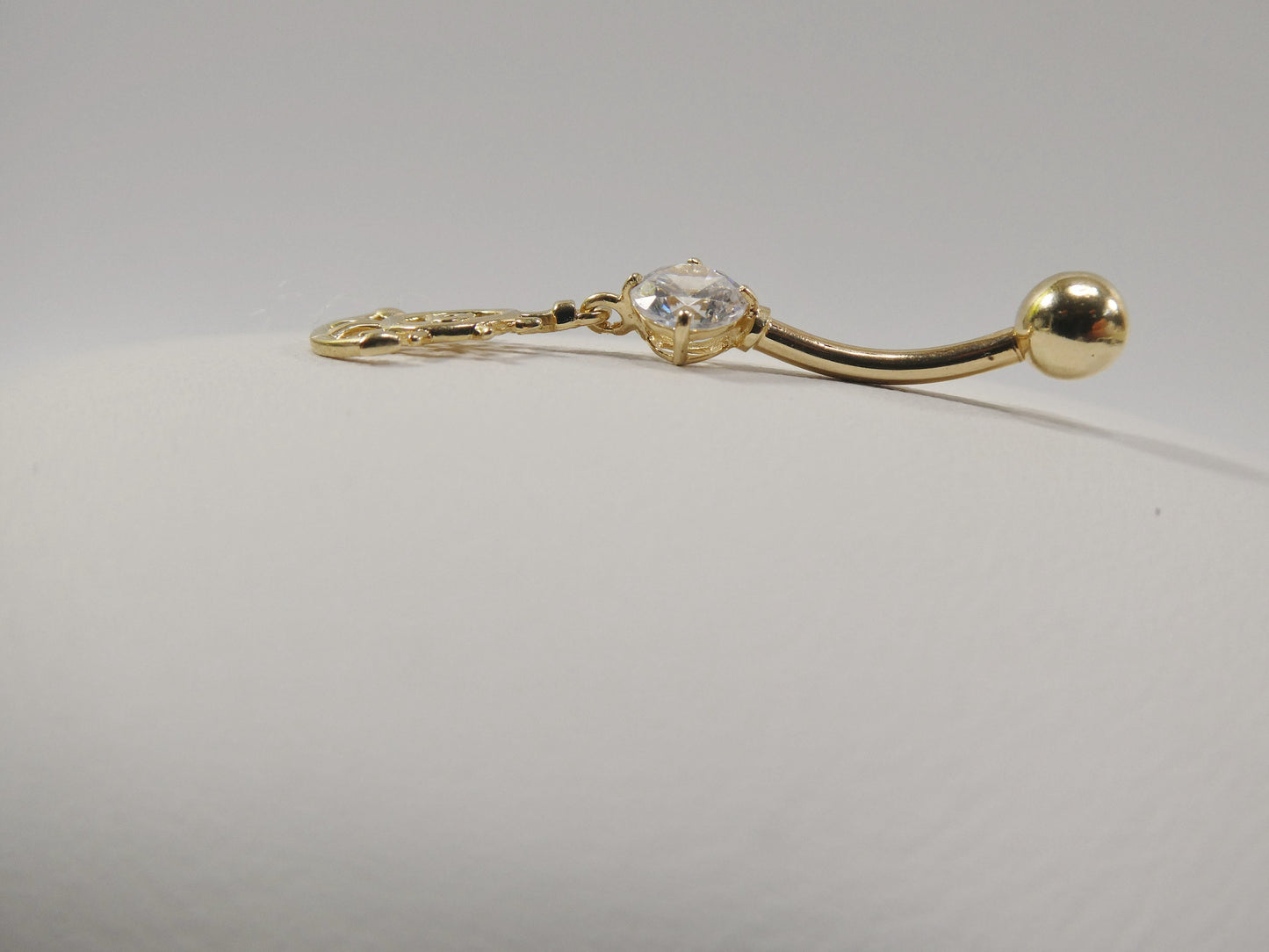 14k real solid yellow gold dangling steering wheel anchor belly button ring piercing