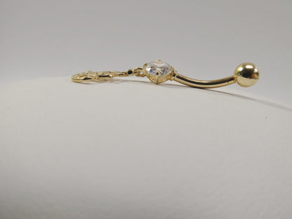 14k Real Solid Yellow Gold Dangling Steering Wheel Anchor Belly Button Ring Piercing