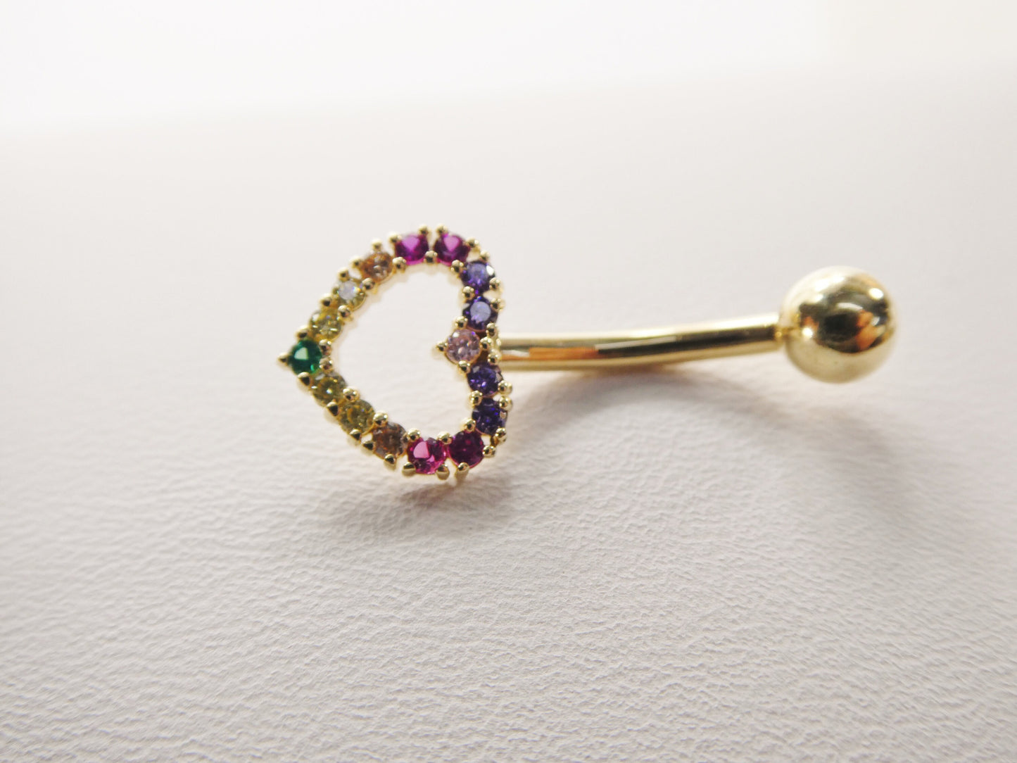 14k real solid yellow gold rainbow heart belly button ring piercing