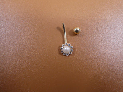 14k Real Solid Yellow Gold Freshwater Pearl Belly Ring
