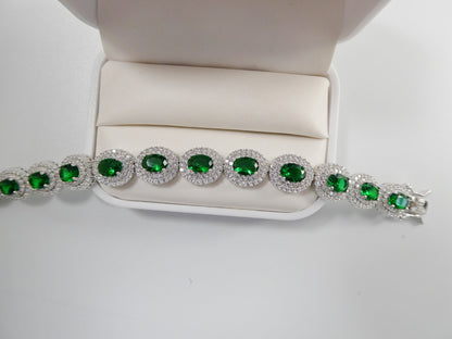 7 Inch Real 925 Sterling Silver Large Color Stone Ladies Bracelet