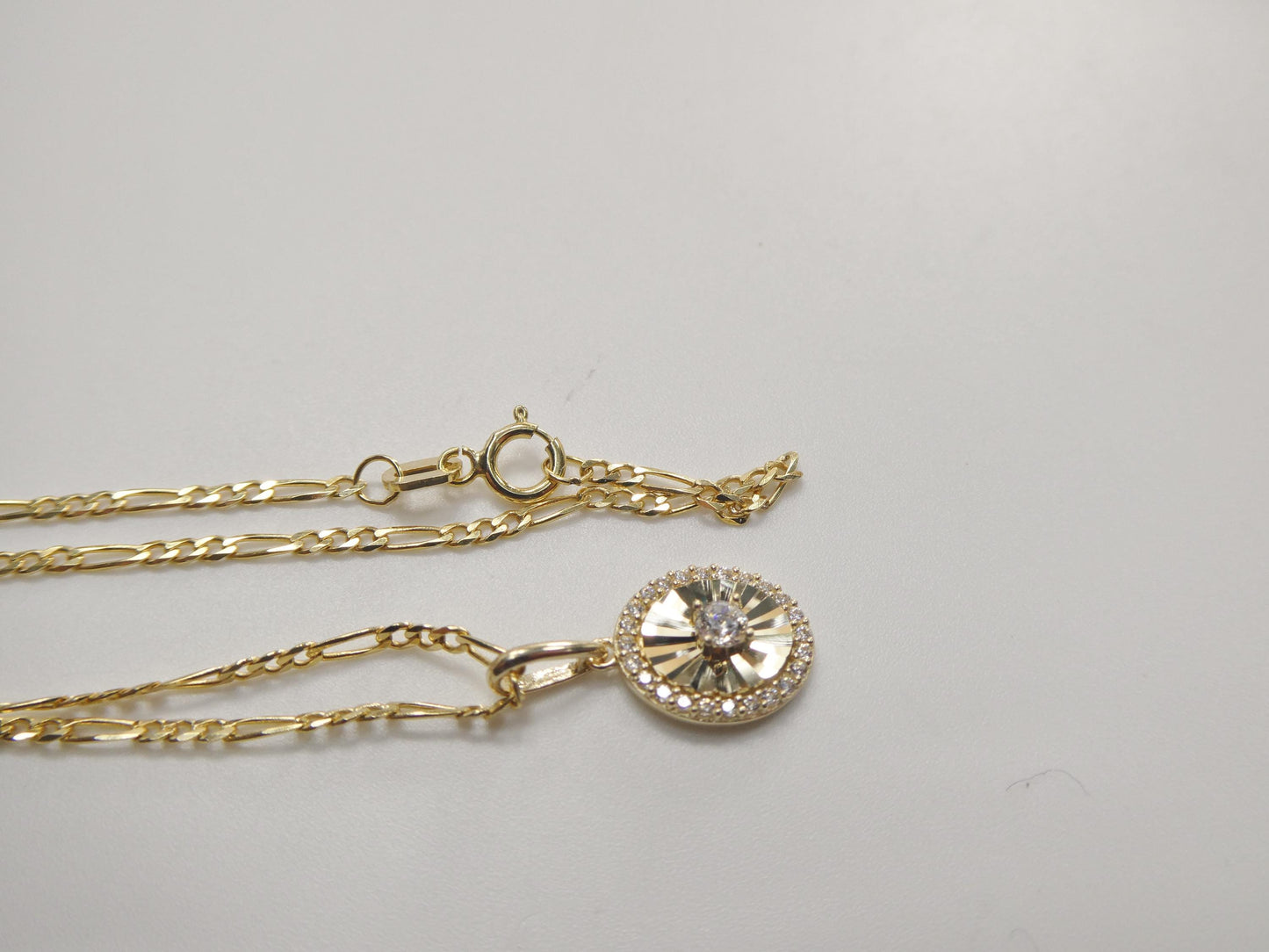 10k Yellow Gold Figaro Chain Necklace with Sun Pendant