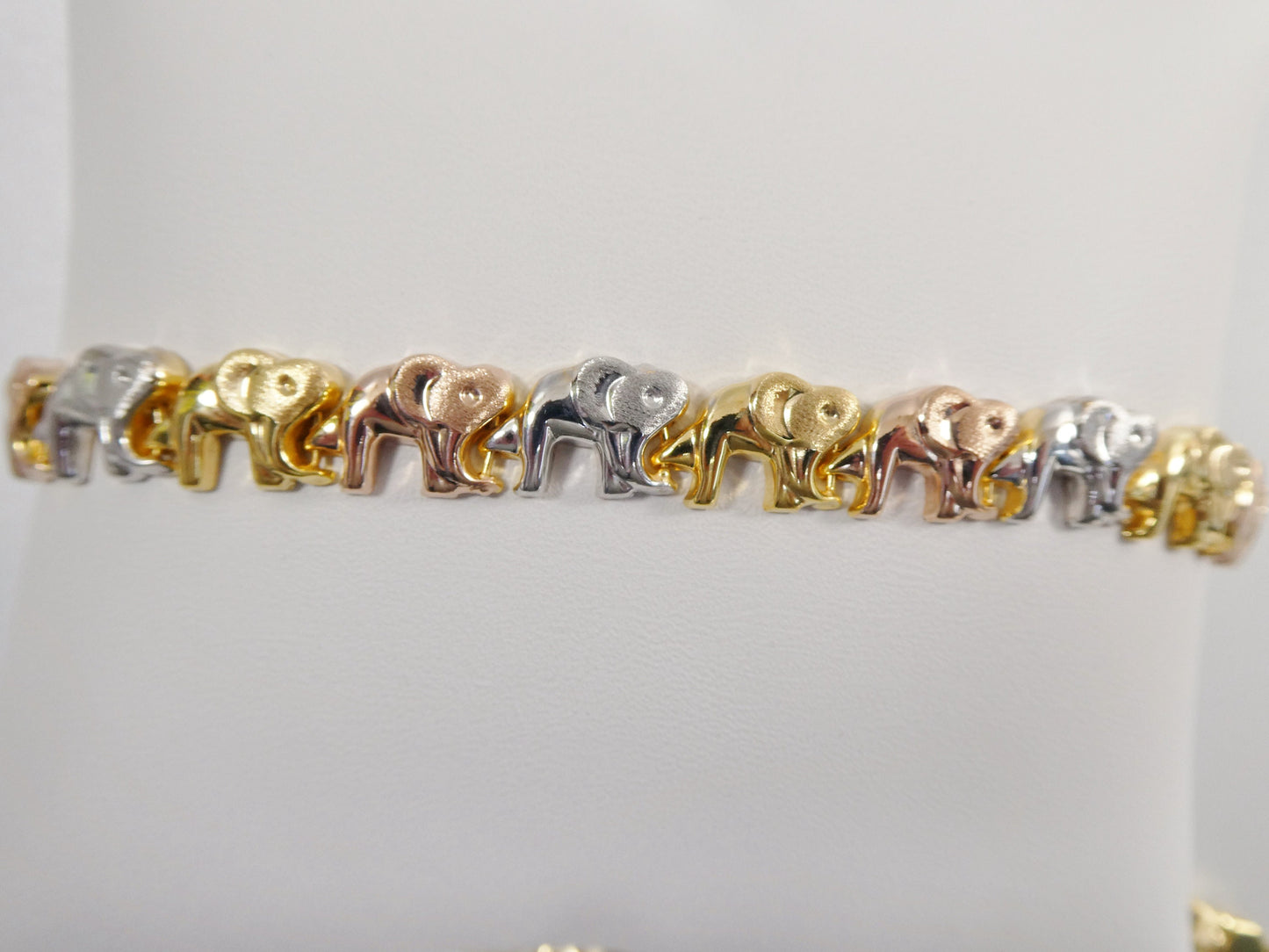 6.5 /7/ 8/ 10 inch tri color elephant bracelet 14k gold color tone over real 925 sterling silver