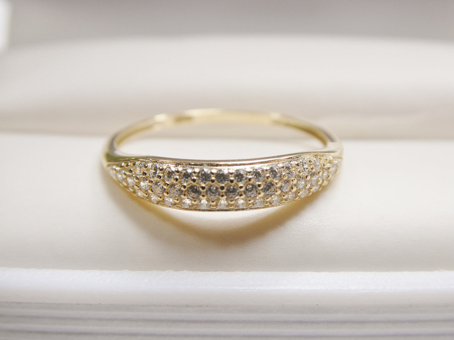 real 10k solid yellow gold women's classic micro pave setting ring