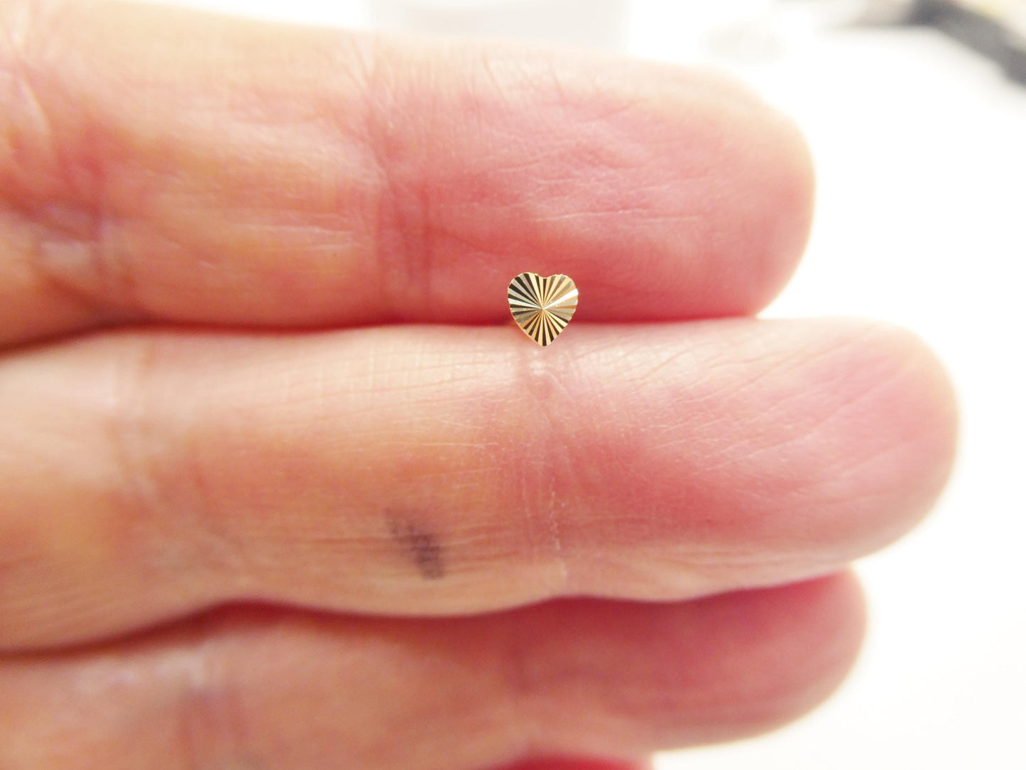 14k real solid yellow gold heart long post nose ring