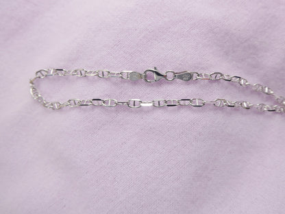 Real 925 Sterling Silver 10 Inch Mariner Anklet 14k White Gold Finish