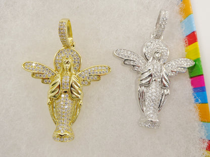 Real 925 Sterling Silver Large Angel Guardian Medallion Pendent