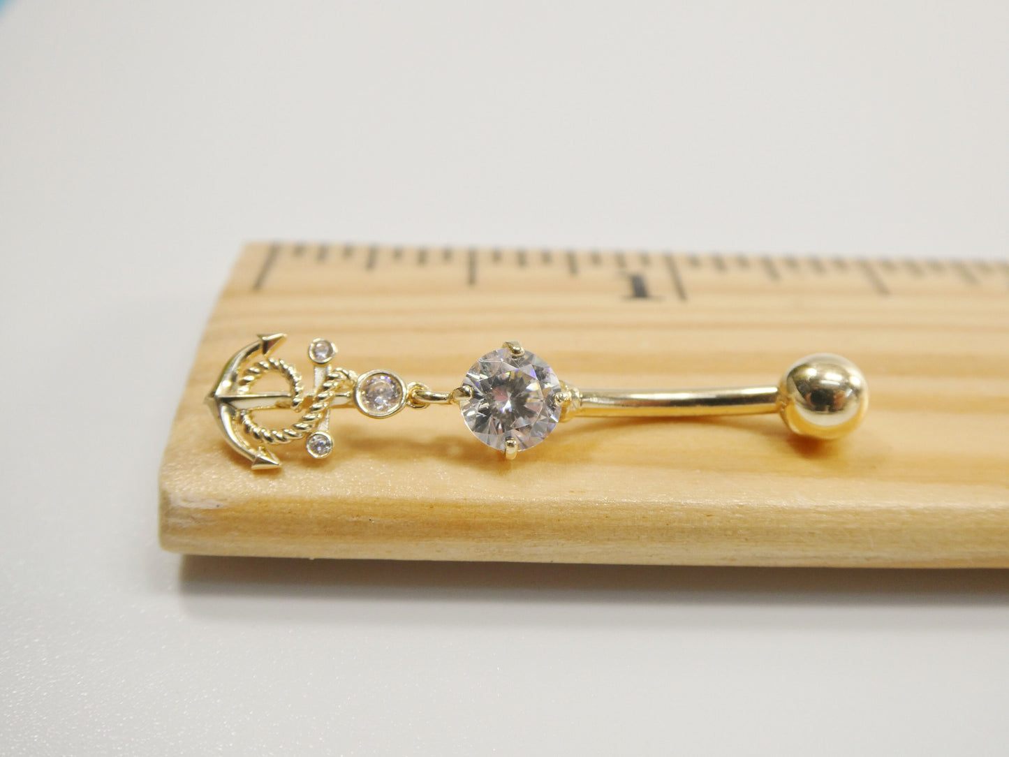 14k real solid yellow gold anchor dangling belly button ring piercing