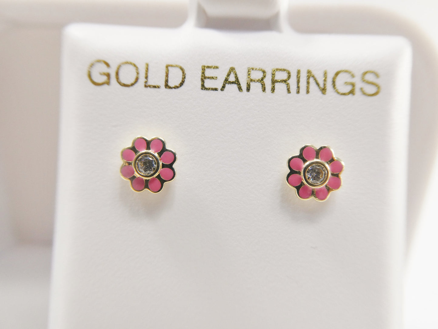 10k real solid gold kids enamel flower screw post earrings