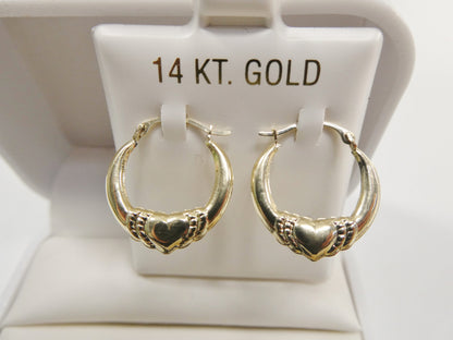 14k Real Solid Yellow Gold Small Heart Hoop Design Earrings