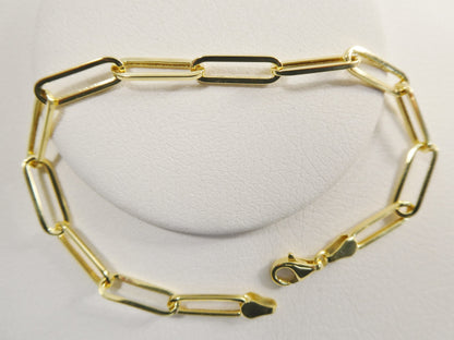 Real 14k Solid Yellow Gold Paperclip 7.25 Inch Bracelet