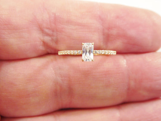 real 14k solid yellow gold women's classic micro pave setting pinky ring