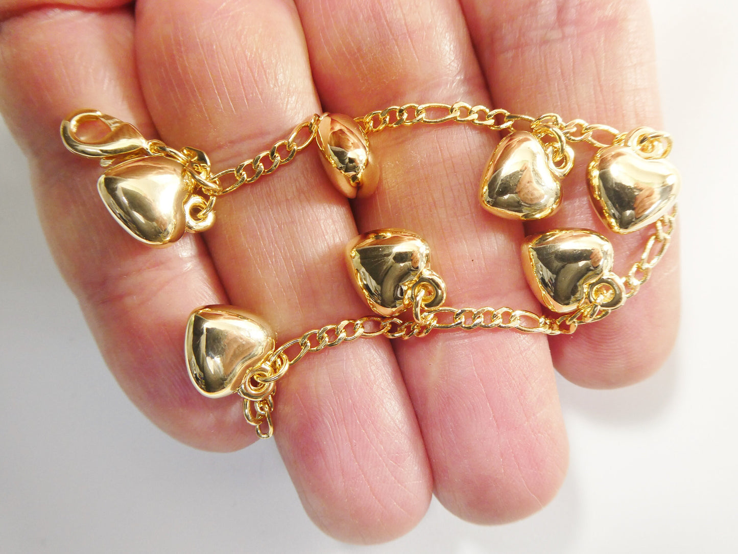 6 inch 7 inch 14k gold filled heart dangling  baby bracelet