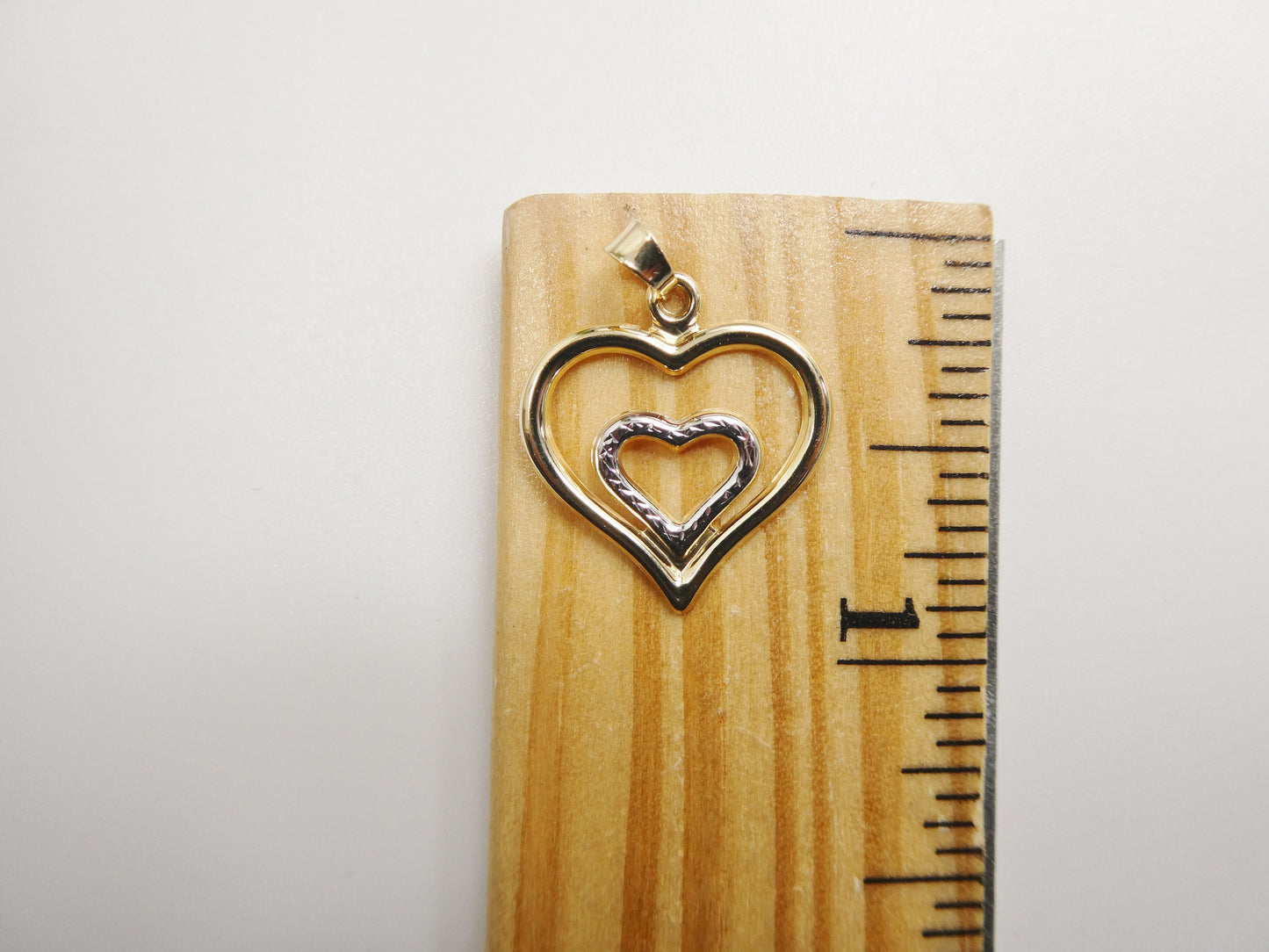 14k real solid yellow gold two tone double heart pendent and robe necklace