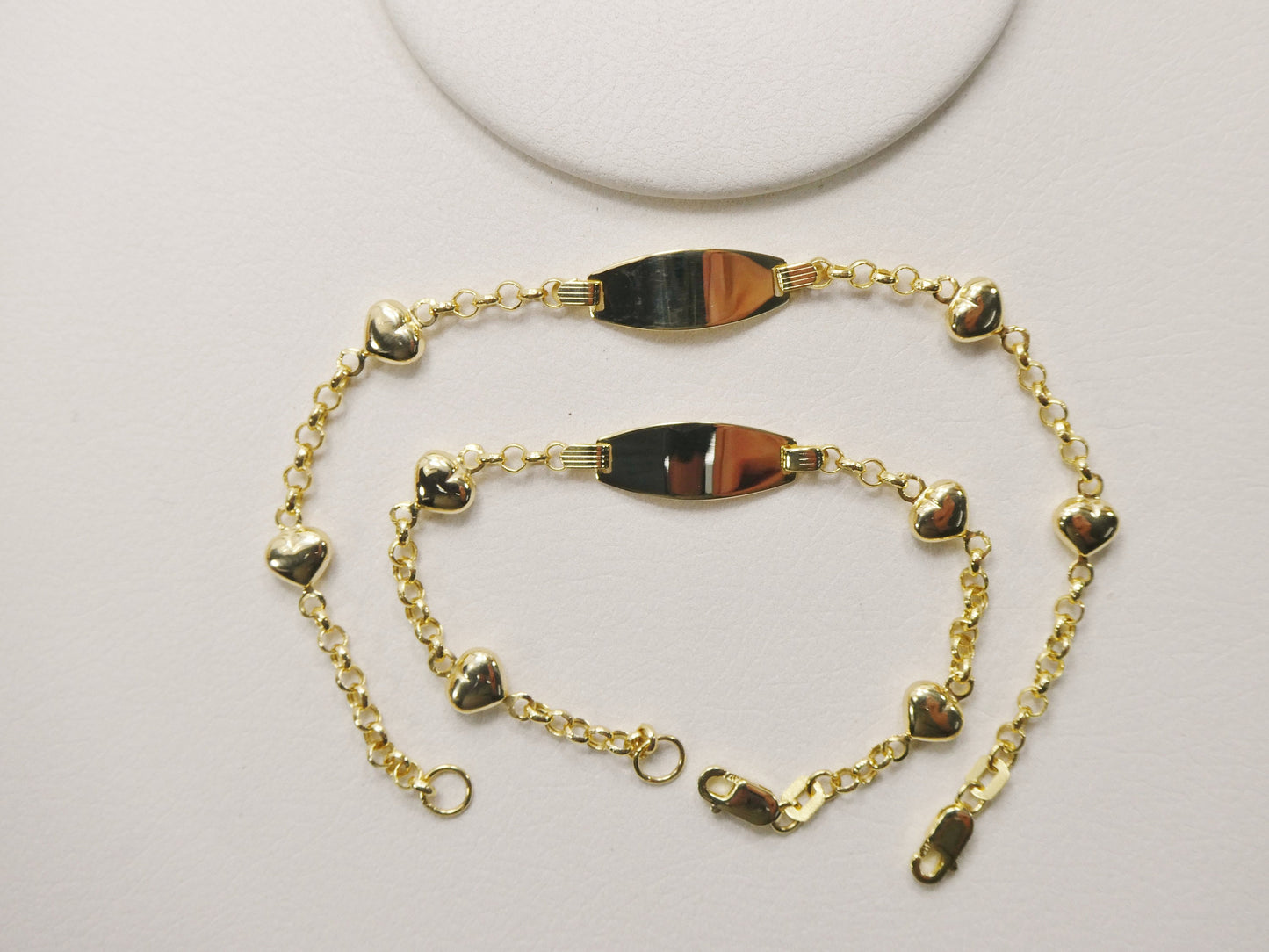 real 10k solid yellow gold 5.5/ 6.5 inch children/women double heart id bracelet