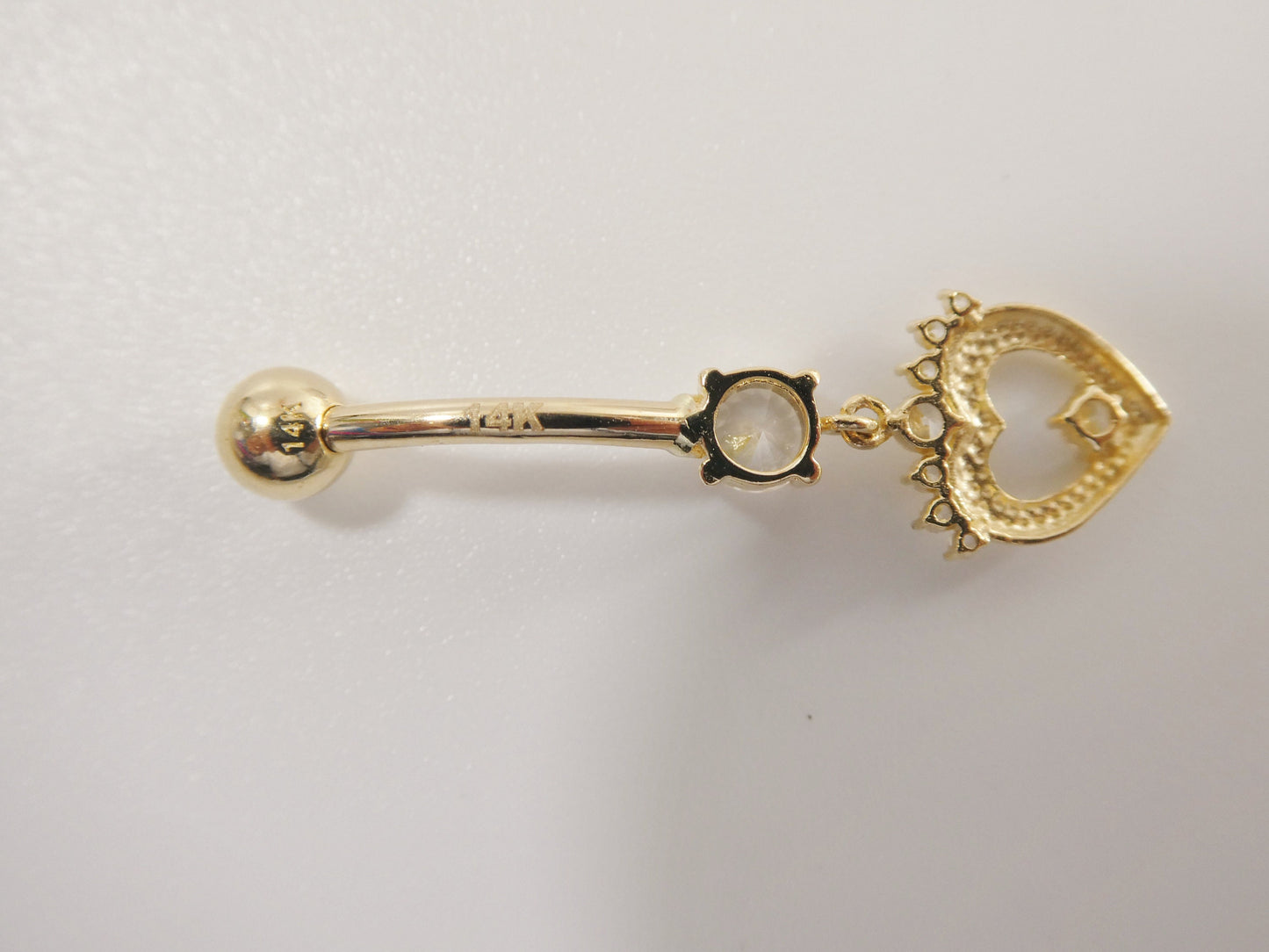 14k real solid yellow gold heart dangling belly button ring piercing